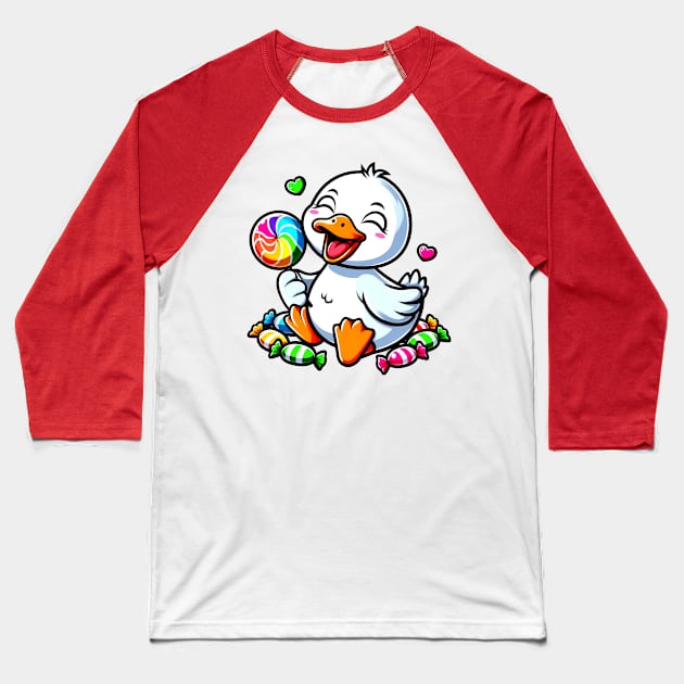 Endearing Duck with Candies Baseball T-Shirt by NayaRara